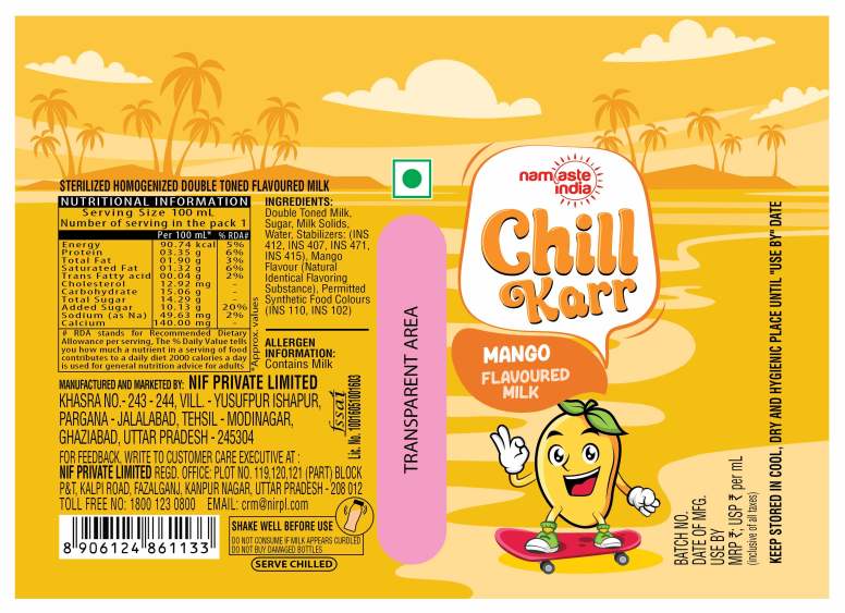Namaste India Chill Karr Mango Flavoured Milk Device mark 6451758 Trademark