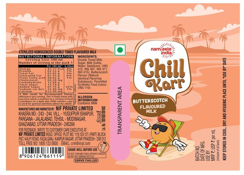 Namaste India Chill Karr Butterscotch Flavoured Milk Device mark 6451760 Trademark