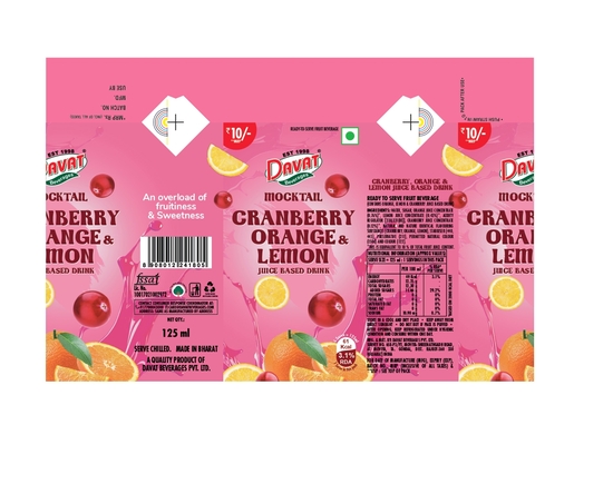 Davat Mocktail Cranberry, Lemon & Orange Juice Device mark 6550154 Trademark
