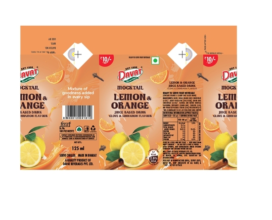Davat Mocktail Lemon & Orange Juice Device mark 6550157 Trademark