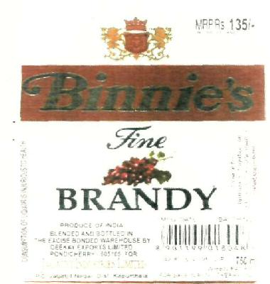 Binnie's Fine Brandy (label) Device mark 2396435 Trademark