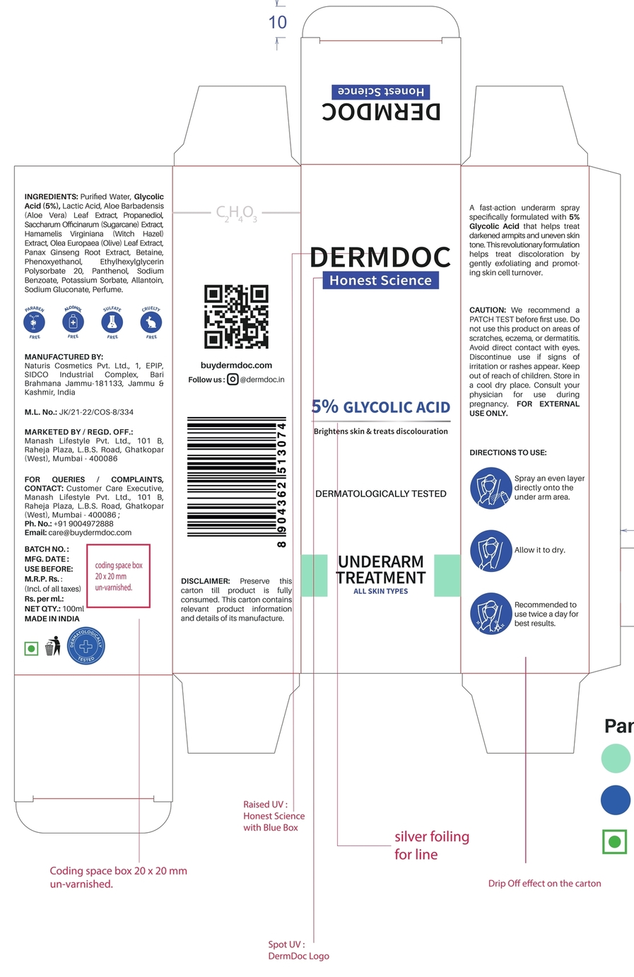 Dermdoc Honest Science 5% Glycolic Acid Under Arm Treatment Device mark 6728582 Trademark
