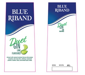 Blue Riband Duet Gin Lime Flavoured Label Device mark 6750671 Trademark