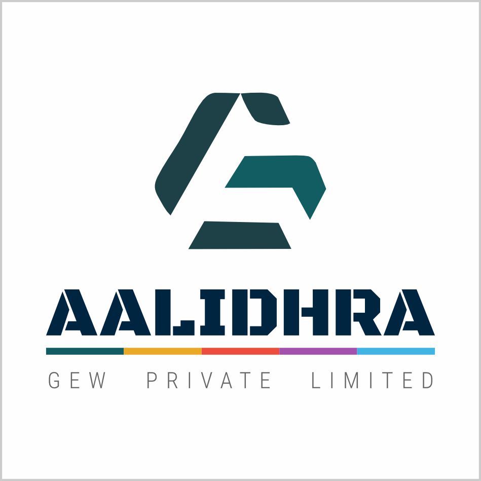 Logo Features Creatively Intertwined "a" & "g" Above "aalidhra" With A Colorful Underline & "gew Private Limited" Below Device mark 6756660 Trademark