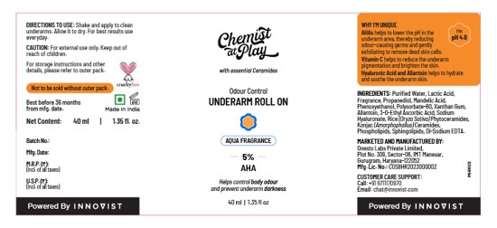 Chemist At Play Odour Control Underarm Roll On Aqua Device mark 6930032 Trademark