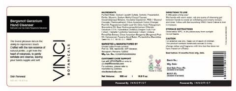 Vinci Botanicals Bergamot Geranium Hand Cleanser Device mark 6930600 Trademark