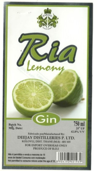 Ria Lemony Gin Device mark 6935197 Trademark
