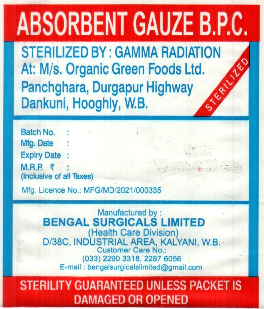 Bengal Surgicals Limited Absorbent Gauze Device mark 7066762 Trademark