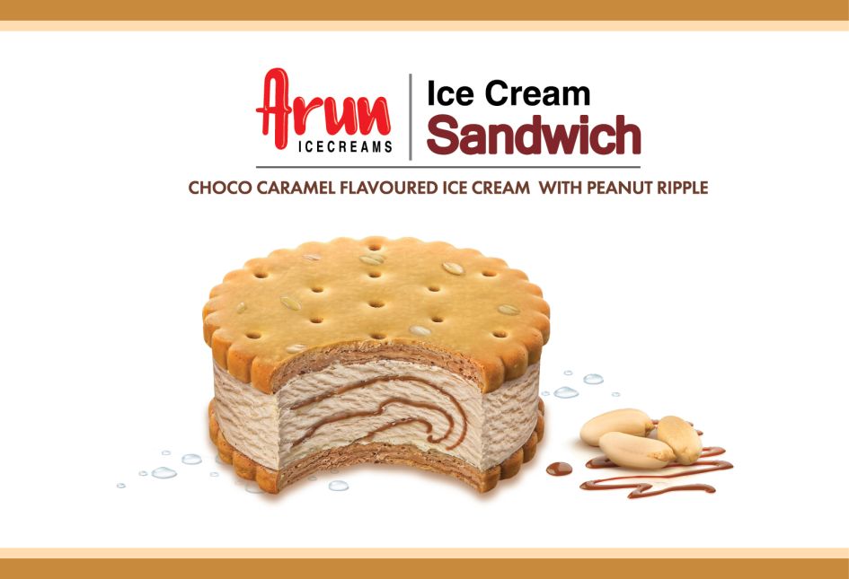 Arun Icecreams Ice Cream Sandwich Choco Caramel Flavoured Ice Cream With Peanut Ripple Device mark 7102512 Trademark