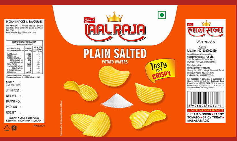Laal Raja Plain Salted Potato Wafers Device mark 7160329 Trademark