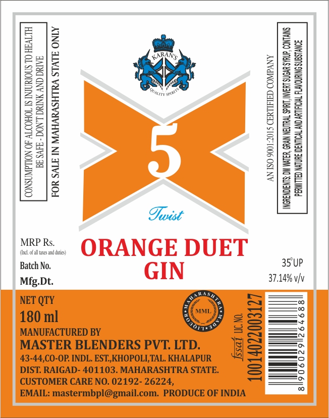 X5 Twist Orange Duet Gin Device mark 7196307 Trademark