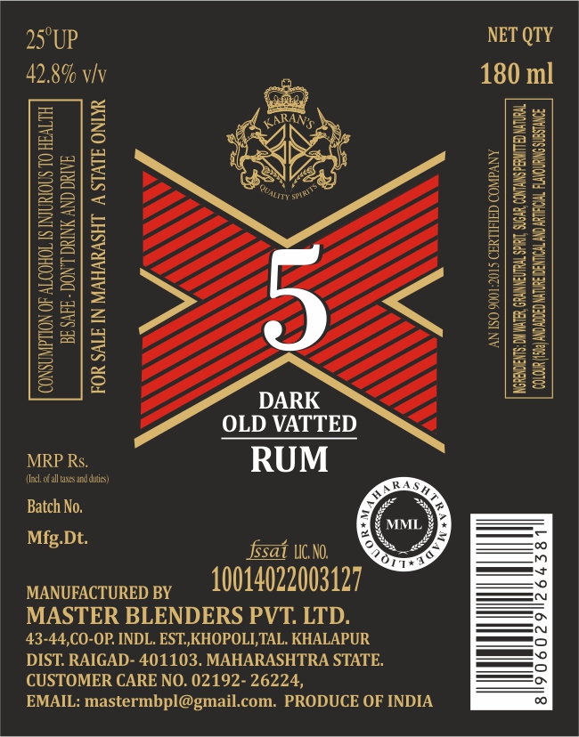 X5 Dark Old Vatted Rum Device mark 7196304 Trademark