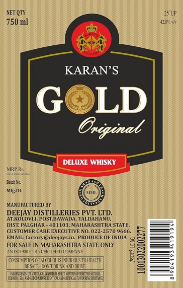 Karan's Gold Original Deluxe Whisky Device mark 7209118 Trademark