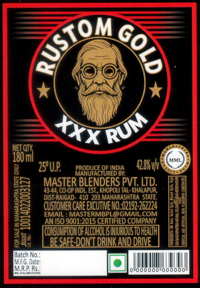 Rustom Gold Xxx Rum Device mark 7219519 Trademark