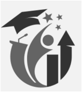 A Circular Logo Showing A Triumphant Figure, Graduation Cap, Podium, Upward Arrow, And Three Stars, Representing Achievement Device mark 7315816 Trademark