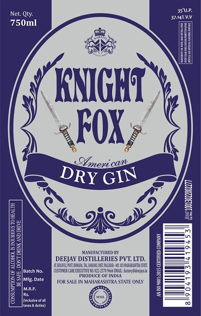 Knight Fox American Dry Gin Device mark 7366518 Trademark