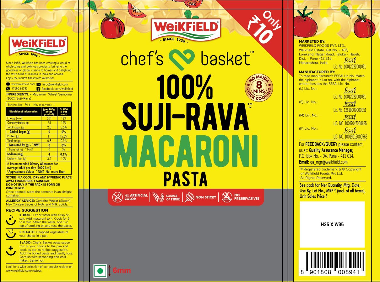 Chef's Basket 100% Suji-rava Macaroni Pasta Device mark 7721015 Trademark