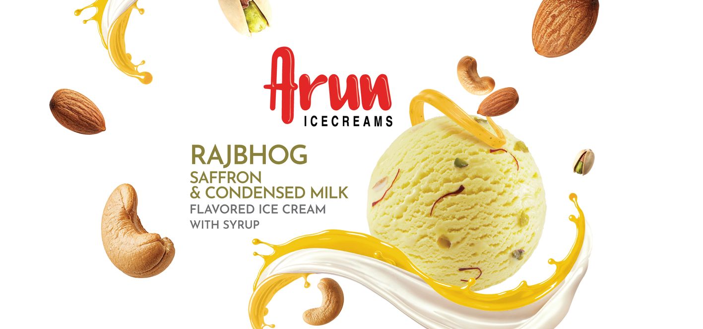 Arun Icecreams Rajbhog Saffron & Condensed Milk Flavored Ice Cream With Syrup Device mark 7746937 Trademark