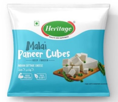 Heritage "malai Paneer Cubes' Device mark 7783104 Trademark