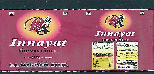 Rs Innayat Biryani Rice(lable) Device mark 2187689 Trademark
