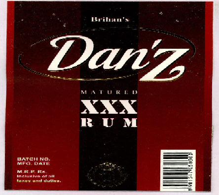 Brihan's Dan'z Matured Xxx Rum Device mark 2312967 Trademark