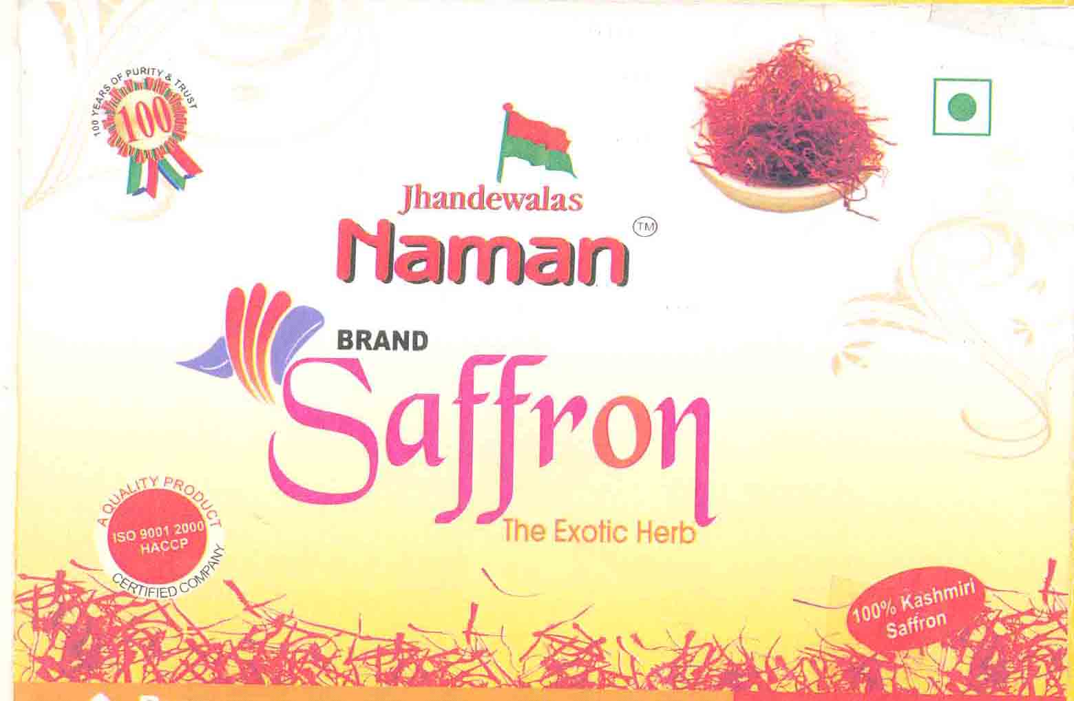 Jhandewalas Naman Saffron With Device Of Jhanda And Saffron Device mark 2144257 Trademark