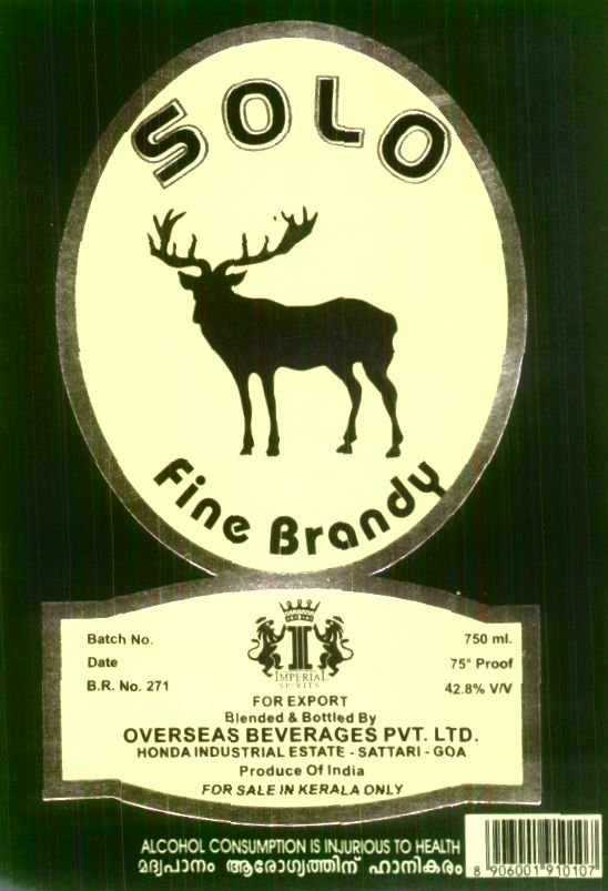 S O L O Fine Brandy ( Label) Device mark 1147144 Trademark