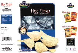 Balaji Waffers Hot Crisp ( Label , Device Of Potato Chips) Device mark 1465448 Trademark
