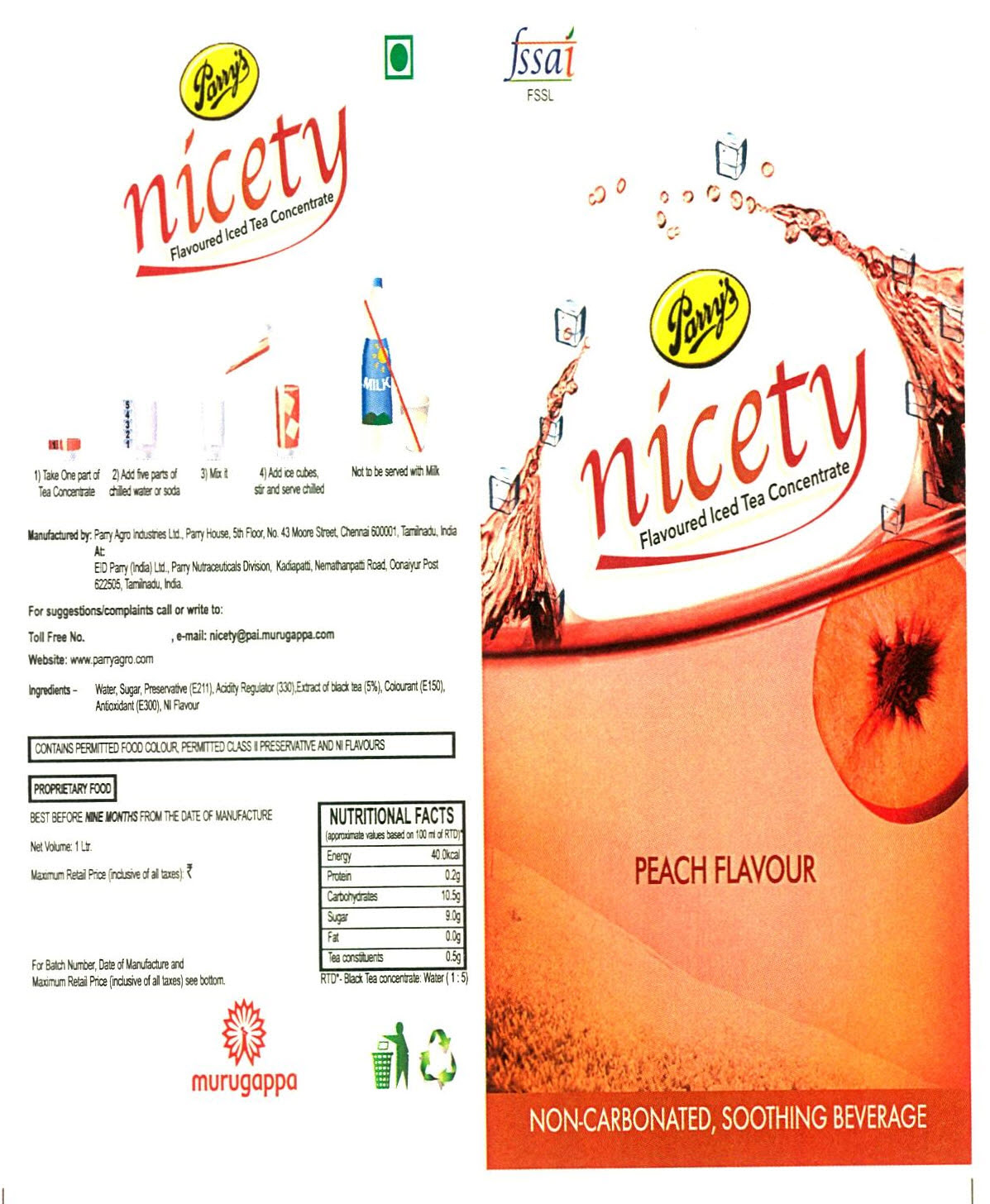 Parry's Nicety Flavoured Iced Tea Concentrate Peach Flavour Device mark 2623717 Trademark