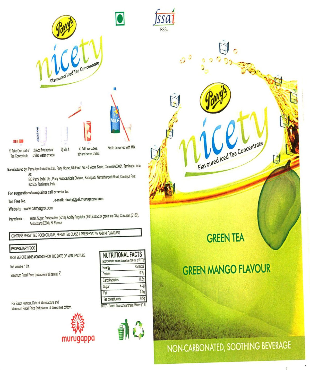 Parry's Nicety Flavoured Iced Tea Concentrate Green Tea Green Mango Flavour Device mark 2623719 Trademark