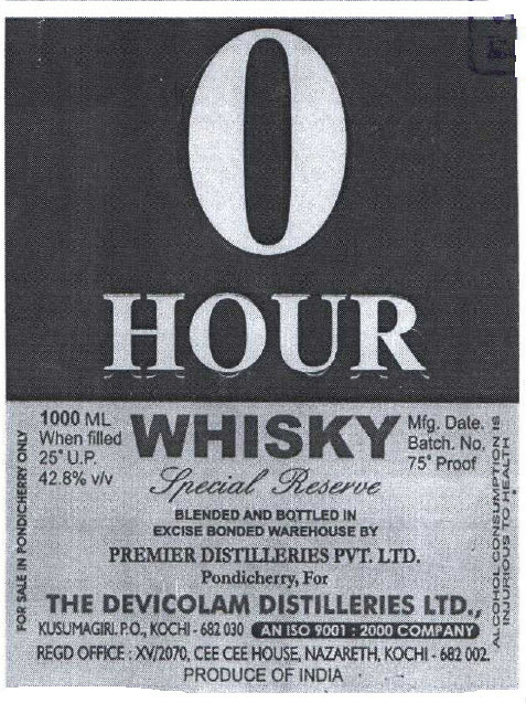 0 Hour Whisky (label) Device mark 1536902 Trademark