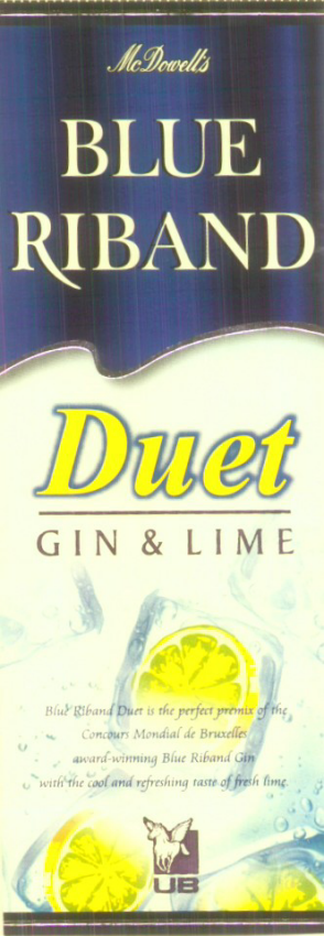 Blue Riband Duet Gin & Lime (label) Device mark 1447162 Trademark