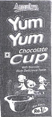 Amulya Yum Yum, Chocolate, Cup Device mark 1784897 Trademark