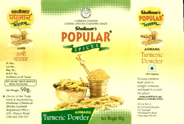 Shalimar's Popular S P I C E S, Device Of Utensils And Spices (label) Device mark 1406079 Trademark