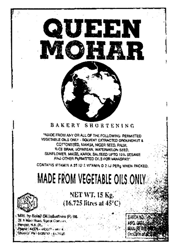 Queen Mohar.bakery Shortening. Device mark 987965 Trademark