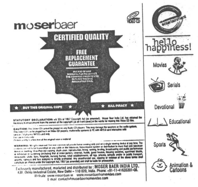 Moserbaer - Hello Happiness! Device mark 1594474 Trademark