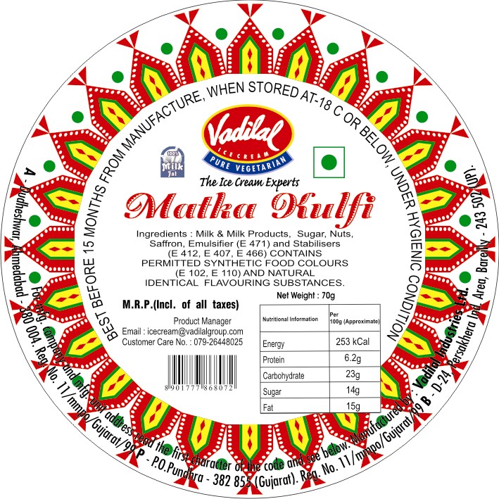 Vadilal Matka Kulfi Label Device mark 2079378 Trademark