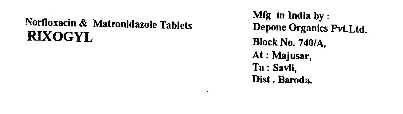Norfloxacin & Matronidazole Tablets Rixogyl Device mark 894507 Trademark
