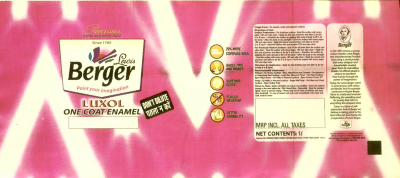 Precious, Berger, Luxol One Coat Enamel (label) Device mark 1498691 Trademark