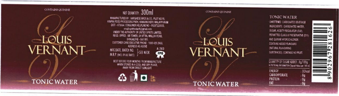 Louis Vernant Tonic Water Device mark 2344740 Trademark