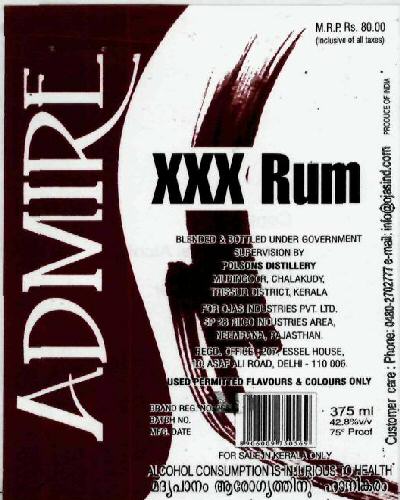 Admire Xxx Rum Device mark 1960500 Trademark