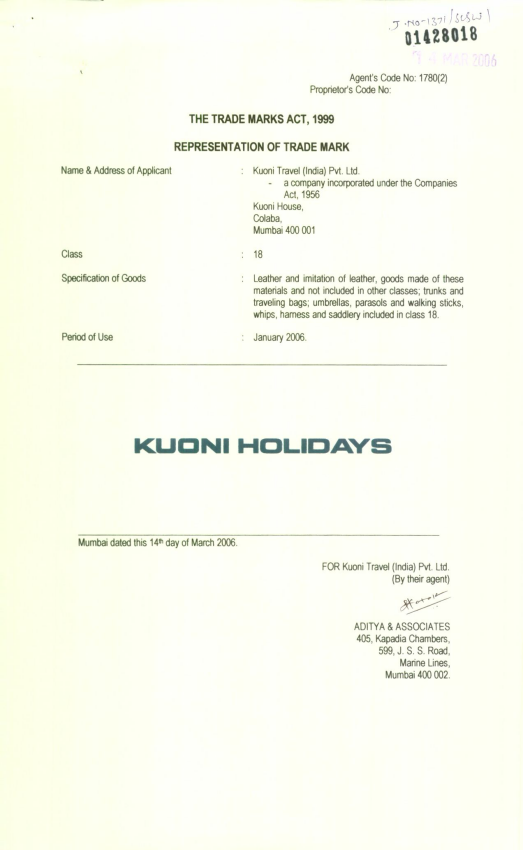 Kuoni Holidays Device mark 1428018 Trademark