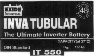 Exide Inva Tubular - It - 550 (label) Device mark 2235582 Trademark