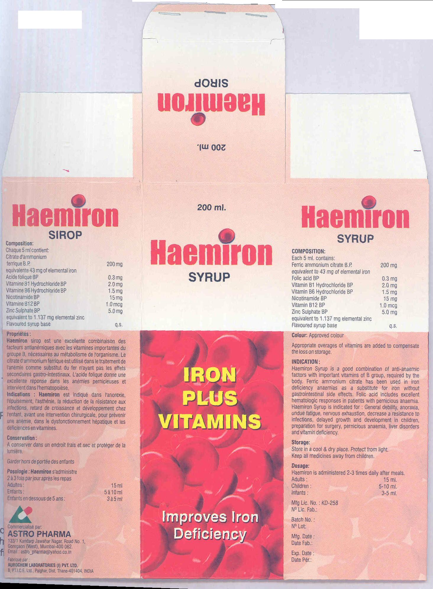 Haemiron Syrup (label) Device mark 1768293 Trademark