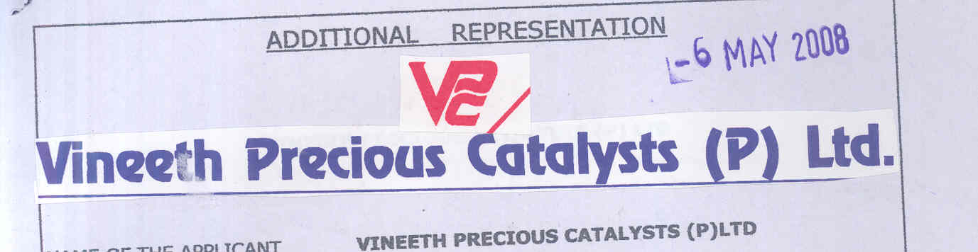 Vineeth Precious Catalysts (p) Ltd. Device mark 1684279 Trademark