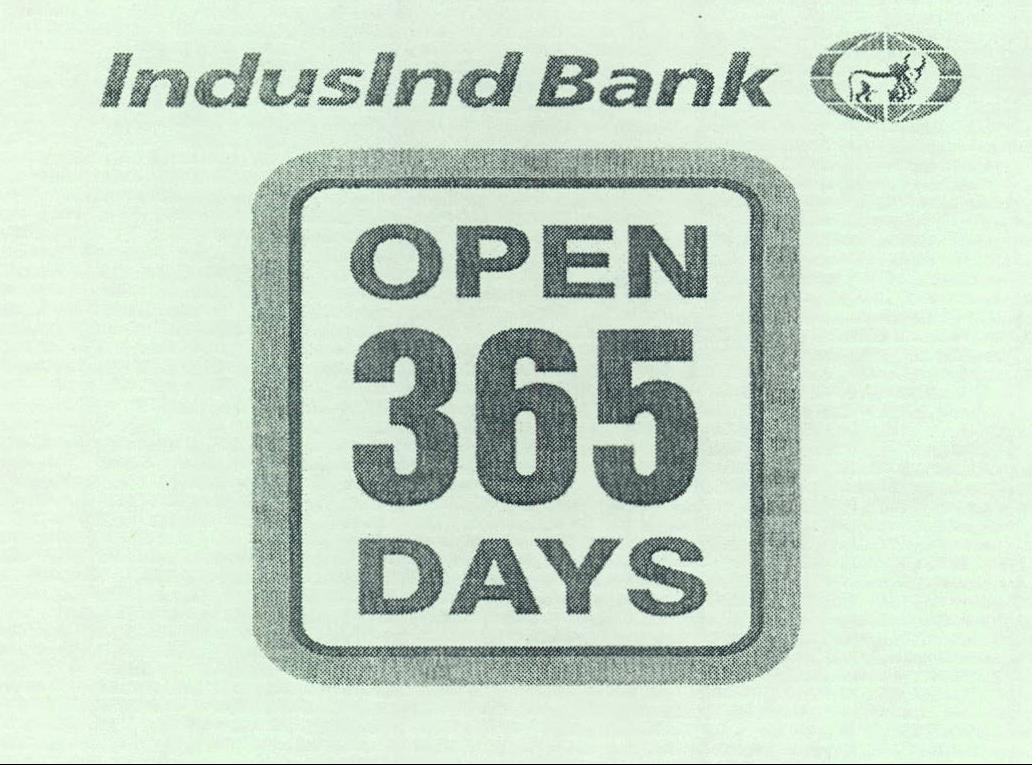 Indusind Bank Open 365 Days Device mark 2072087 Trademark