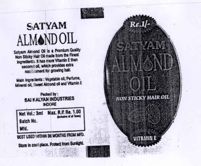 Satyam Almond Oil Device mark 1874854 Trademark