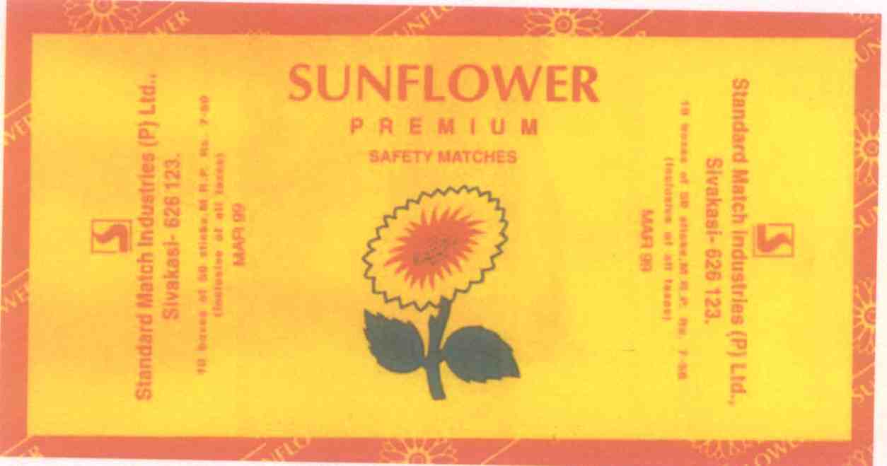 Sunflower, Premium, Safety Matches, Sunflower(device) Device mark 850242 Trademark