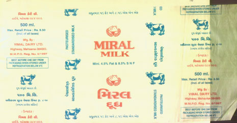 Miral Milk [in English & Gujarati Also], [lable] Device mark 1164845 Trademark