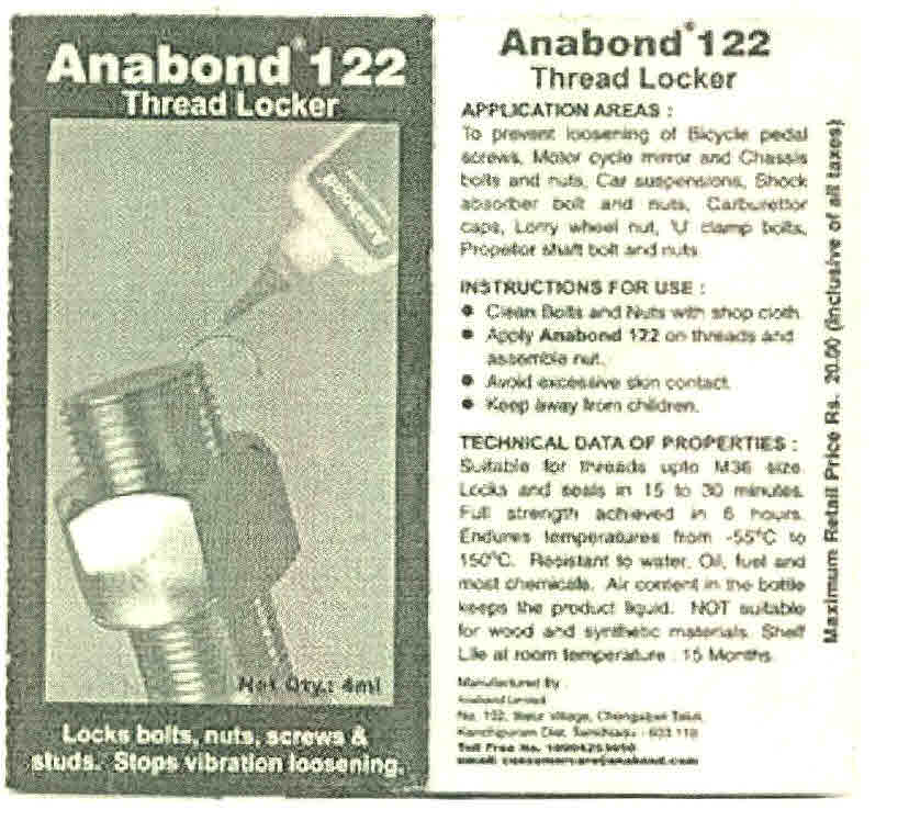 Anabond 122 Thread Locker Device mark 2678234 Trademark